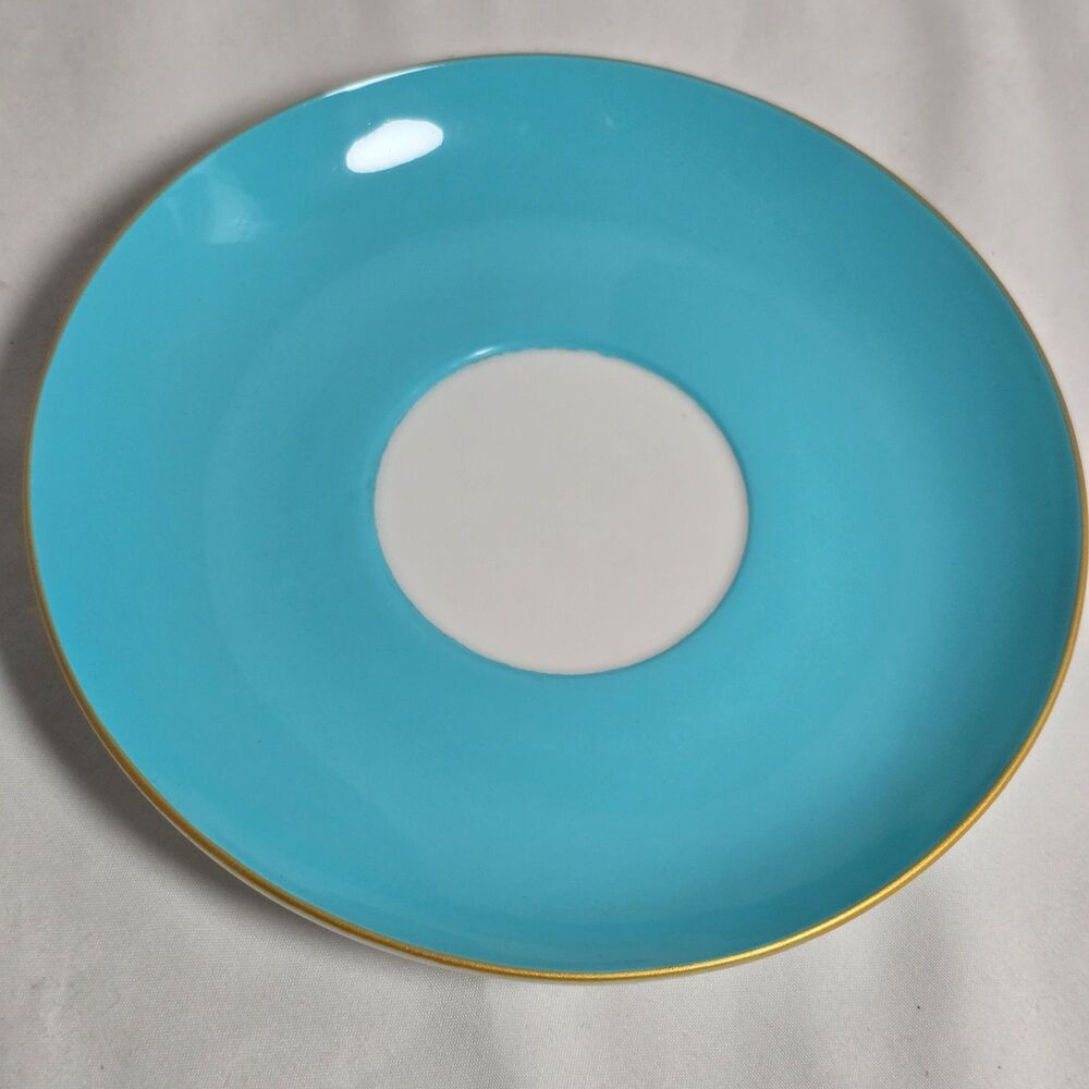 Shelley Gracie Fine Bone China Aqua Blue/Turquoise & Gold Teacup & Saucer + Box - Picture 15 of 16